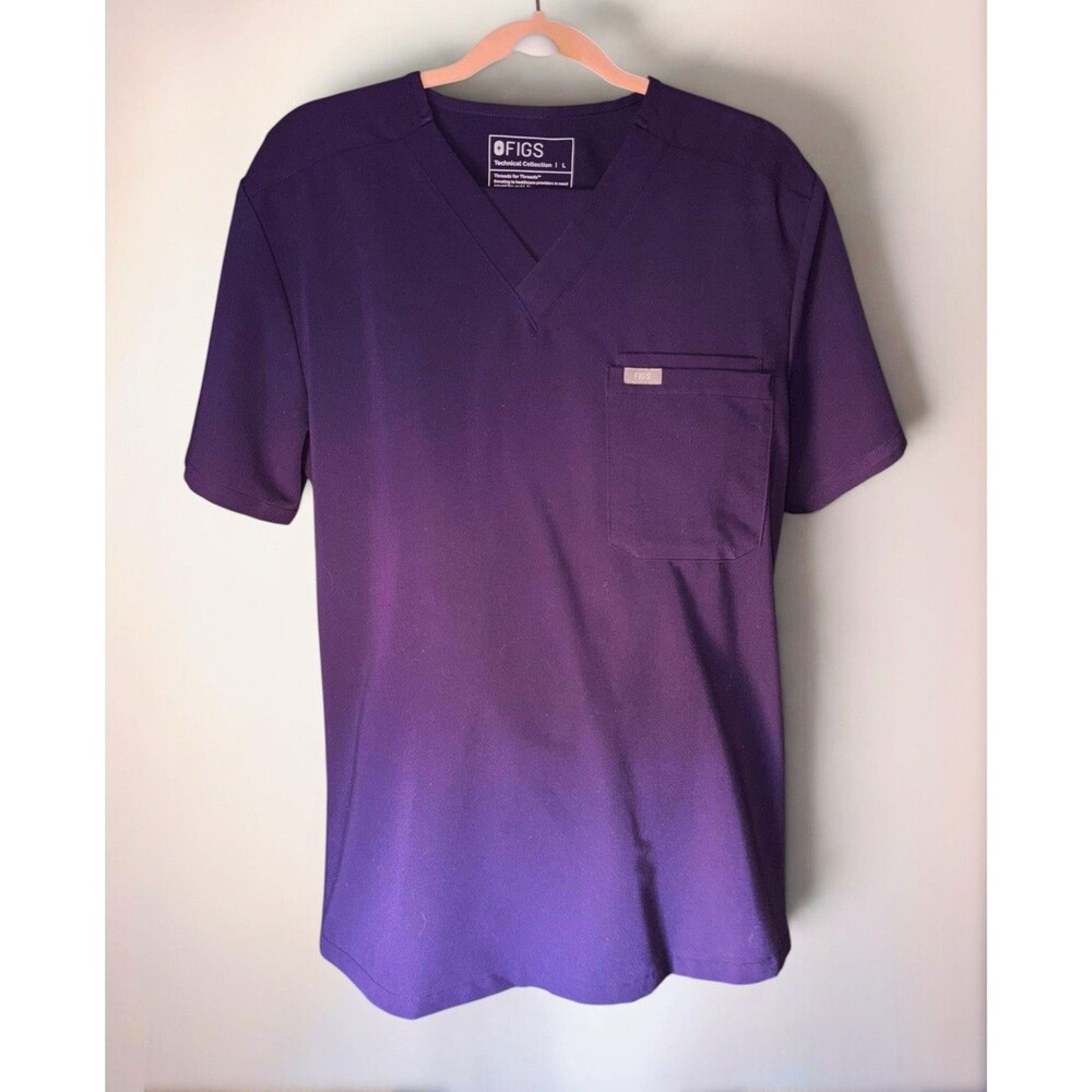 FIGS Technical Collection Purple V-Neck Scrub Top, Size L, Stretch